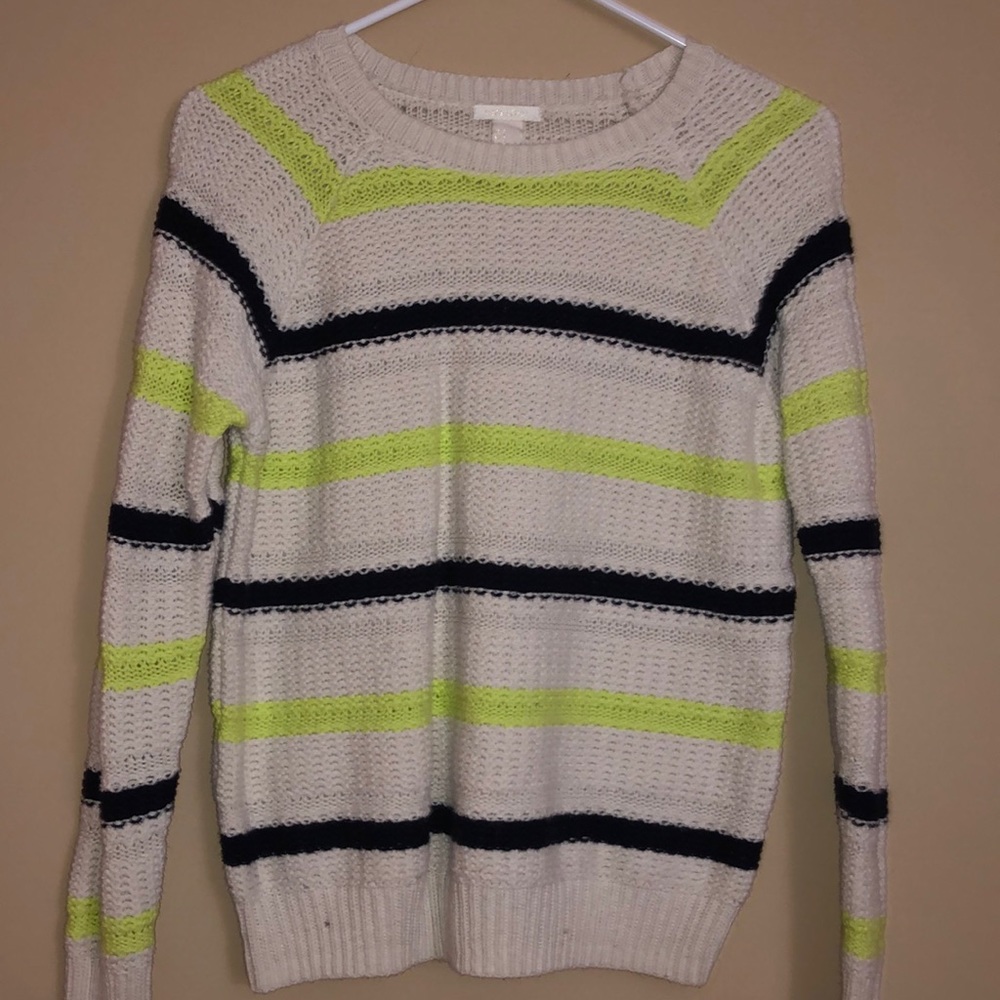 Sweater- beige, neon green, Blue